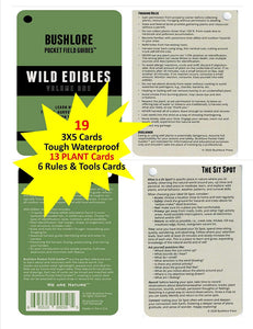 Bushlore Wild Edible Plants Cards - 19 Pocket Field Guide Emergency Survival Kit Disaster Camping Preparedness Card EDC Backpack Wallet Ultimate Tiny Waterproof Food Source Tool Find Identify Harvest