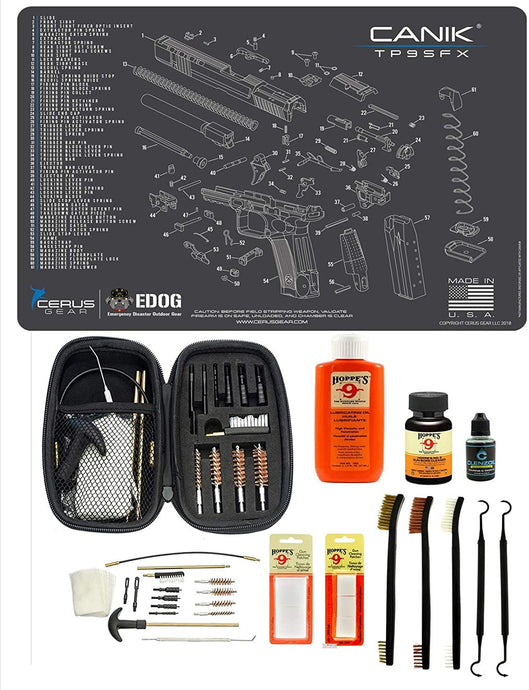 Range Warrior 27 Pc Gun Cleaning Kit - Compatible with Canik TP9 SFX - Schematic (Exploded View) Mat .22 9mm - .45 Kit