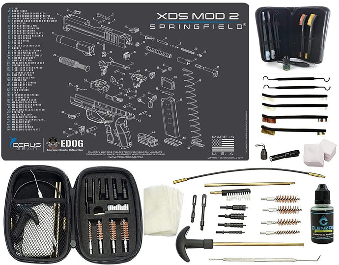 EDOG Springfield Armory XDsMOD 2 (Exploded View) PPistol Cleaning Mat & Range Warrior Handgun Cleaning Kit & E.D.O.G. Tac Pak Cleaning Essentials