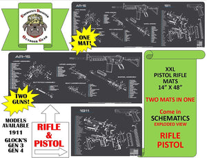 AR-15 & 1911 Gun Cleaning Mat (Exploded View)  XXL 14X48 Padded Gun-Work Surface Protection Mat Solvent & Oil Resistant