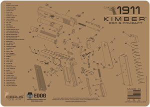 EDOG KimberTan Flat Dark Earth 5 PC Schematic (Exploded View) Heavy Duty Pistol Cleaning 12x17 Padded Gun-Work Surface Protector Mat Solvent & Oil Resistant & 3 PC Cleaning Essentials & Clenzoil