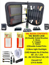 Load image into Gallery viewer, EDOG Tac Book Basic 16 Pc Gun Cleaning Kit Essentials &amp; Accessories Set Universal for All Handguns .22 .38 .357 9mm .40 .45 Cal Hoppes No.9 Patches, Clenzoil CLP, Cleaner Brushes, Picks &amp; Bore Light