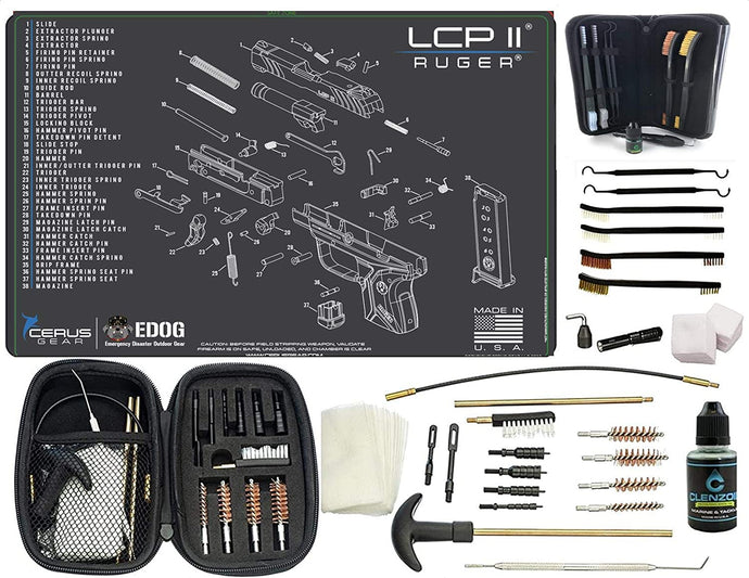 EDOG Ruger LCP II (Exploded View) PPistol Cleaning Mat & Range Warrior Handgun Cleaning Kit & E.D.O.G. Tac Pak Cleaning Essentials