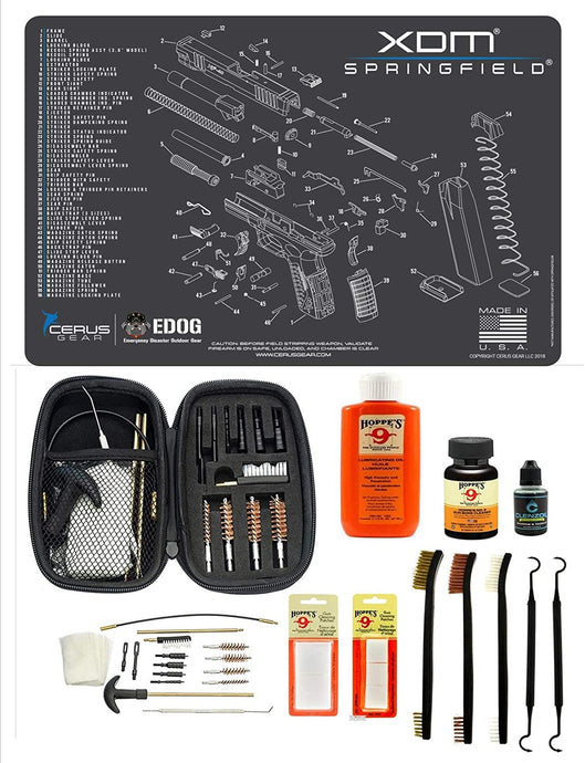 Range Warrior 27 Pc Gun Cleaning Kit - Compatible with Springfield Armory XDM - Schematic (Exploded View) Mat .22 9mm - .45 Kit