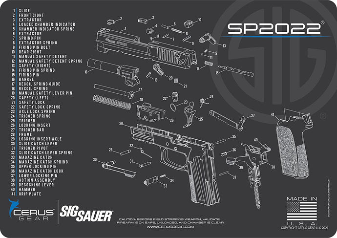 Sig SP2022 Gun Cleaning Mat - Schematic (Exploded View) Diagram Compatible with Sig Sauer P2022 Series Pistol 3 mm Padded Pad Protect Your Firearm Magazines Bench Surfaces Gun Oil Solvent Resistant