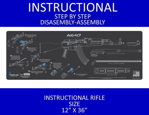 AK-47 Gun Cleaning Mat - Instructional Step by Step Takedown Diagram Compatible with 7.62 Series Rifles 3 mm Padded Pad Protects Your Firearm Magazines Bench Table Surfaces Oil Solvent Resistant