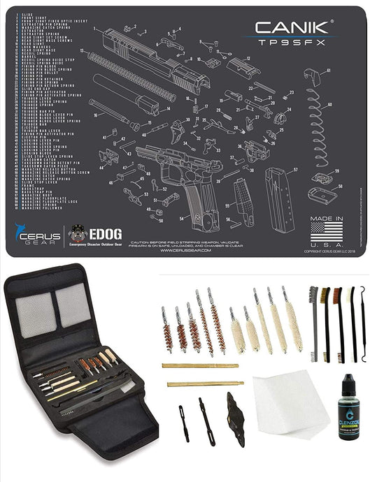 EDOG Canik TP9 Promat & 20 Pc Gunslinger Universal Handgun Cleaning Kit | Clenzoil CLP | Brushes | Mops | Patchs | Jags | .22 - .45 Caliber…