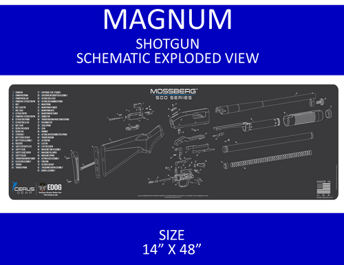 Mossberg 500 Shotgun Schematic (Exploded View) 14x48 Padded Gun Work Surface Protector Mat