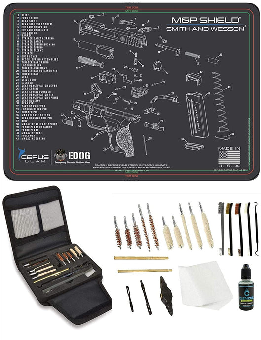 EDOG Smith & Wesso M&P Shield Promat & 20 Pc Gunslinger Universal Handgun Cleaning Kit | Clenzoil CLP | Brushes | Mops | Patchs | Jags | .22 - .45 Caliber…