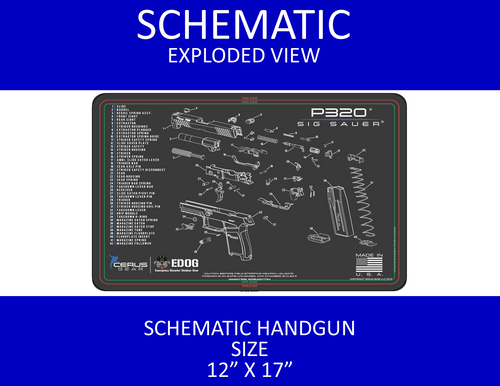 SIG P320 Schematic (Exploded View) Heavy Duty Pistol Cleaning 12x17 Padded Gun-Work Surface Protector Mat Solvent & Oil Resistant