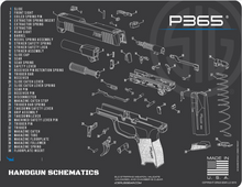Load image into Gallery viewer, SIG P365 Schematic (Exploded View) Heavy Duty Pistol Cleaning 12x17 Padded Gun-Work Surface Protector Mat Solvent &amp; Oil Resistant