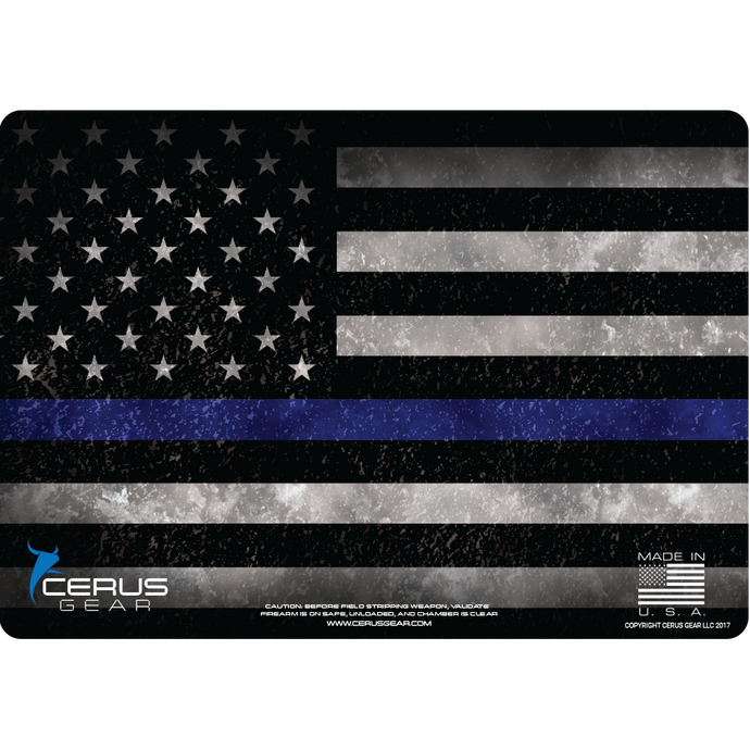 Cerus Gear Thin Blue Line Law Enforcement Promat Honoring Those That Serve & Sacrafice for Us Everyday Pistol Cleaning 12x17 Padded Gun-Work Surface Protector Mat Solvent & Oil Resistant & Bonus