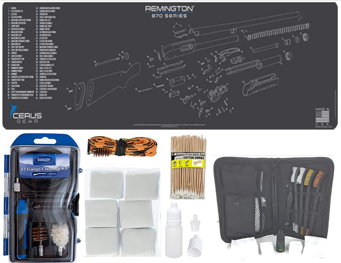 EDOG Remington 870 Shotgun 30 Pc Cleaning Essentials Kit Schematic (Exploded View) 14x48 Padded Gun Work Surface Protector Mat GunMaster 13 PC 12 GA & 15 PC Tac Book w Bore Snake Swabs 3”Patches