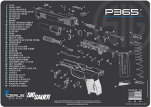 Load image into Gallery viewer, SIG P365 Schematic (Exploded View) Heavy Duty Pistol Cleaning 12x17 Padded Gun-Work Surface Protector Mat Solvent &amp; Oil Resistant