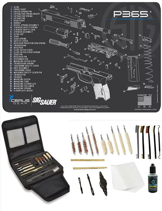 EDOG Sig P365 Promat & 20 Pc Gunslinger Universal Handgun Cleaning Kit | Clenzoil CLP | Brushes | Mops | Patchs | Jags | .22 - .45 Caliber…
