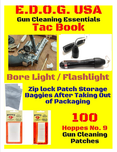 Tac Book Handgun Cleaning Kit Essentials & Accessories for All Calibers 22 38 357 9mm 40 45 Cal, Gun Oil Needle Oiler Pistol Cleaner Brass Brush Pick & Punch Set & Bore Light