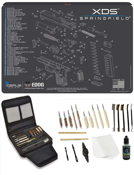 EDOG Springfield Armory XDs Promat & 20 Pc Gunslinger Universal Handgun Cleaning Kit | Clenzoil CLP | Brushes | Mops | Patchs | Jags | .22 - .45 Caliber…