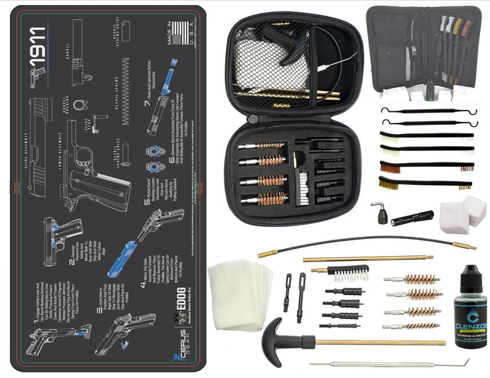 EDOG 1911 CERUS Gear Instructional Step by Step PROMAT with Range Warrior .22 .38 .357 9MM .45-20 PC & 12 PC Tac Book Range, Field & Bench Handgun Cleaning Essentials Kit
