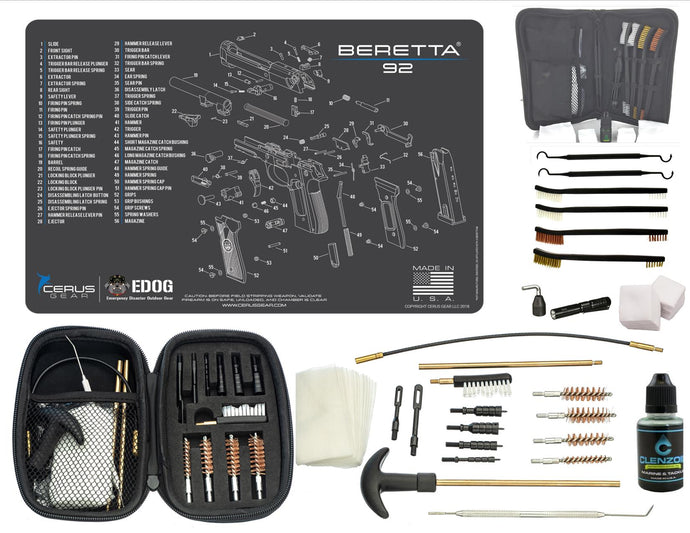 EDOG Beretta 92 CERUS Gear Schematic (Exploded View) Pistol ProMat, Range Warrior .22 .38 .357 9MM .45-20 PC & 12 PC Tac Book Range, Field & Bench Handgun Cleaning Essentials Kit