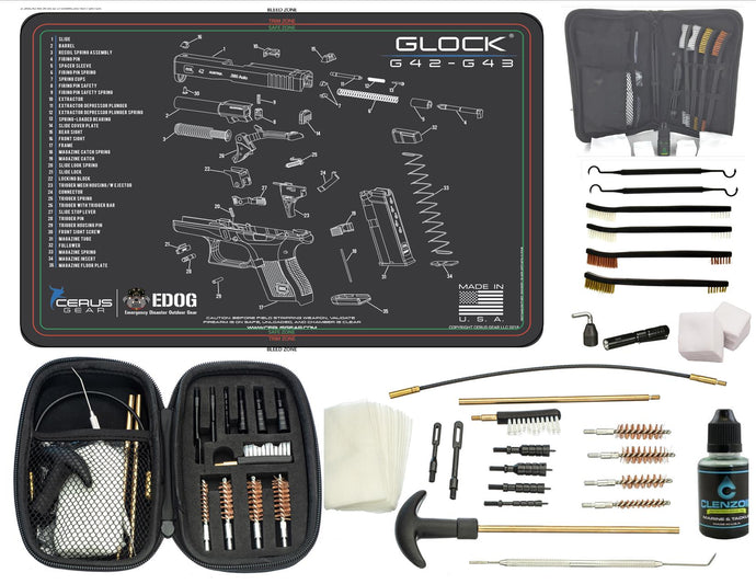 EDOG Glock G42 / G43 CERUS Gear Schematic (Exploded View) Pistol ProMat, Range Warrior .22 .38 .357 9MM .45-20 PC & 12 PC Tac Book Range, Field & Bench Handgun Cleaning Essentials Kit