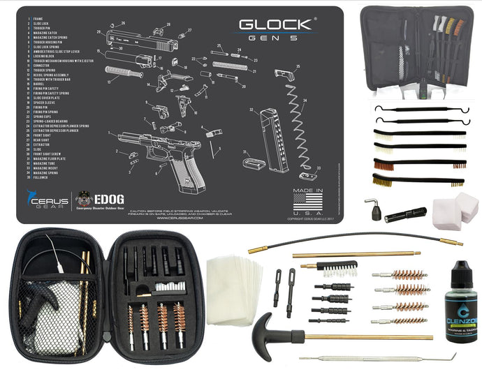 EDOG Glock Gen5 CERUS Gear Schematic (Exploded View) Pistol ProMat, Range Warrior .22 .38 .357 9MM .45-20 PC & 12 PC Tac Book Range, Field & Bench Handgun Cleaning Essentials Kit