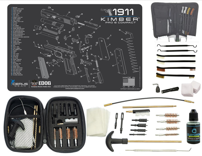 EDOG Kimber 1911 PRO & Compact CERUS Gear Schematic (Exploded View) Pistol ProMat, Range Warrior .22 .38 .357 9MM .45-20 PC & 12 PC Tac Book Range, Field & Bench Handgun Cleaning Essentials Kit