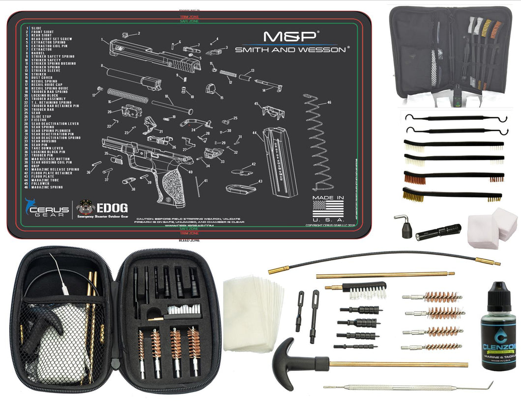 EDOG S&W M&P CERUS Gear Schematic (Exploded View) Pistol ProMat, Range Warrior .22 .38 .357 9MM .45-20 PC & 12 PC Tac Book Range, Field & Bench Handgun Cleaning Essentials Kit