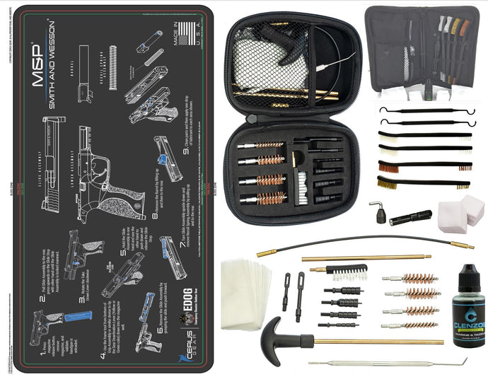 EDOG S&W M&P CERUS Gear Instructional Step by Step PROMAT with Range Warrior .22 .38 .357 9MM .45-20 PC & 12 PC Tac Book Range, Field & Bench Handgun Cleaning Essentials Kit