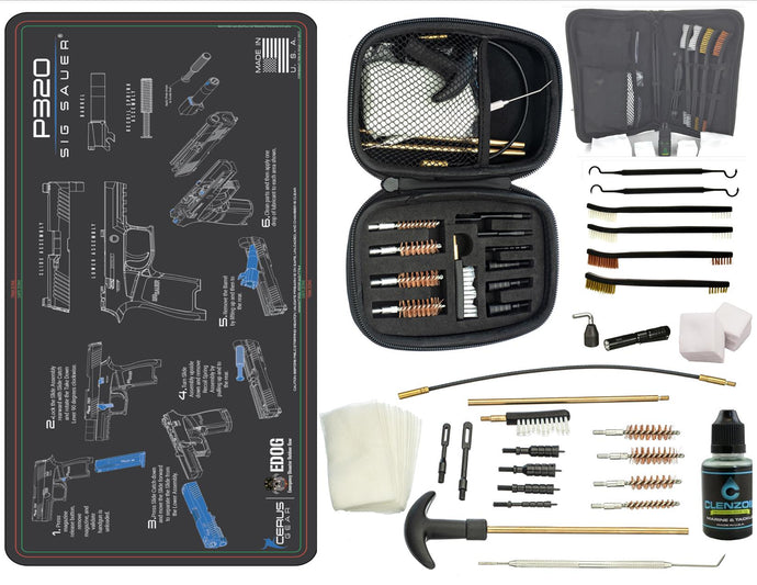 EDOG Sig P320 CERUS Gear Instructional Step by Step PROMAT with Range Warrior .22 .38 .357 9MM .45-20 PC & 12 PC Tac Book Range, Field & Bench Handgun Cleaning Essentials Kit