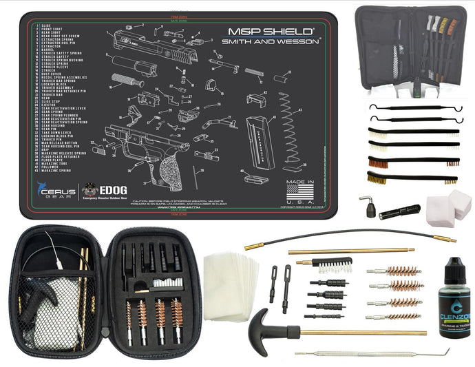 EDOG S&W M&P Shield CERUS Gear Schematic (Exploded View) Pistol ProMat, Range Warrior .22 .38 .357 9MM .45-20 PC & 12 PC Tac Book Range, Field & Bench Handgun Cleaning Essentials Kit
