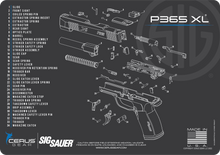 Load image into Gallery viewer, P365 XL Gun Cleaning Mat - Schematic (Exploded View) Diagram Compatible with P365 XL 3 mm Pad Protect Firearm Magazines Bench Surfaces Gun Oil Resistant