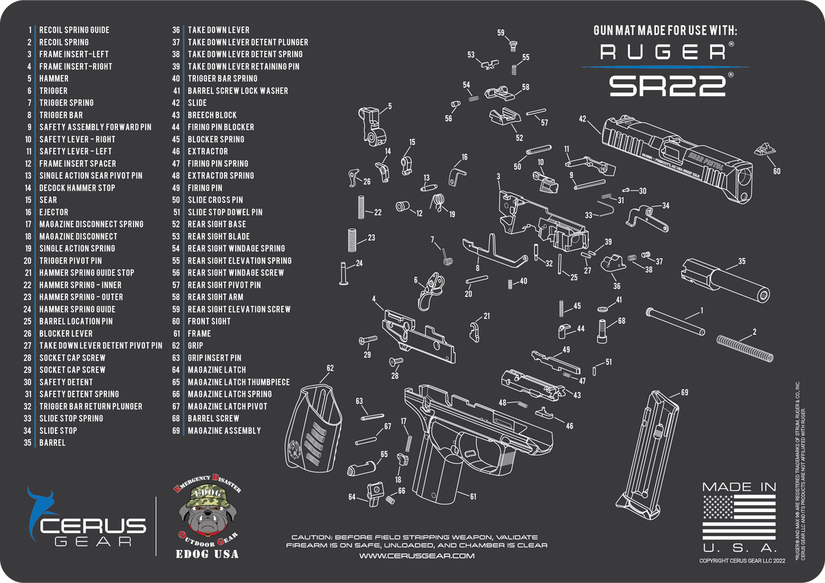 RUGER SR22 Cerus Gear Schematic (Exploded View) Heavy Duty Pistol Clea ...