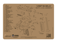 Load image into Gallery viewer, Smith &amp; Wessonn Tan M&amp;P Shield Schematic (Exploded View) Heavy Duty Pistol Cleaning 12x17 Padded Gun-Work Surface Protector Mat Solvent &amp; Oil Resistant