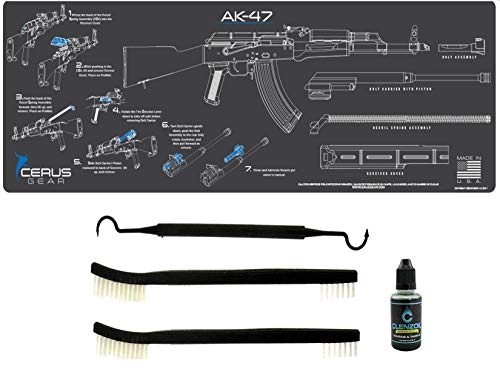 EDOG AK 5 Pc Cerus Gear Instructional Step by Step Heavy Duty Cleaning Rifle 12”x36” Padded Gun- Work Surface Protector Mat Solvent & Oil Resistant & 4 Pc Cleaning Essentials