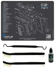EDOG CZ 75 5 PC Cerus Gear Schematic (Exploded View) Heavy Duty Pistol Cleaning 12x17 Padded Gun-Work Surface Protector Mat Solvent & Oil Resistant & 3 PC Cleaning Essentials & Clenzoil