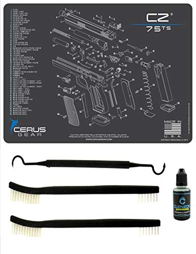 EDOG CZ 75 5 PC Cerus Gear Schematic (Exploded View) Heavy Duty Pistol Cleaning 12x17 Padded Gun-Work Surface Protector Mat Solvent & Oil Resistant & 3 PC Cleaning Essentials & Clenzoil