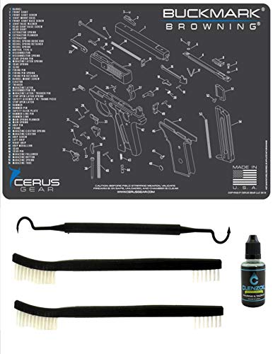 EDOG Browning Buckmark 5 PC Cerus Gear Schematic (Exploded View) Heavy Duty Pistol Cleaning 12x17 Padded Gun-Work Surface Protector Mat Solvent & Oil Resistant & 3 PC Cleaning Essentials & Clenzoil