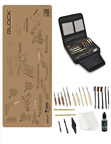 EDOG Gunslinger 20 PC Gun Cleaning Kit - Pistol Mat Compatible with All Glock Pistols - Instructional Step by Step Pistol Mat, Gunslinger Universal .22 .38 .357 9mm .40 & .45 Caliber Kit