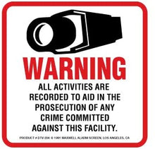 Load image into Gallery viewer, 4 Security Camera Video Surveillance System Decal Stickers 4&quot; x 4&quot; CCTV Warning Sticker Decals Commercial Grade Scratch &amp; Fade Resistant – Surface Mounting to Your Windows Doors &amp; Gates