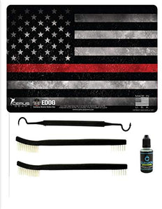 EDOG Fire Fighter Thin Red Line 5 PC Cerus Gear Heavy Duty Pistol Cleaning 12x17 Padded Gun-Work Surface Protector Mat Solvent & Oil Resistant & 3 PC Cleaning Essentials & Clenzoil, Made in The USA