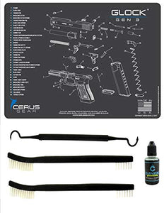 EDOG Glock Gen 3 5 PC Cerus Gear Schematic (Exploded View) Heavy Duty Pistol Cleaning 12x17 Padded Gun-Work Surface Protector Mat Solvent & Oil Resistant & 3 PC Cleaning Essentials & Clenzoil