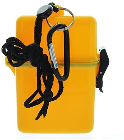 EDOG YELLOW TRAVEL / SURVIVAL WATERPROOF DRY “O” BOX LANYARD BINER & ICE CARD