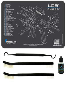 EDOG Ruger LCP II 5 PC Cerus Gear Schematic (Exploded View) Heavy Duty Pistol Cleaning 12x17 Padded Gun-Work Surface Protector Mat Solvent & Oil Resistant & 3 PC Cleaning Essentials & Clenzoil