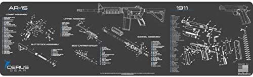 AR-15 & 1911 Gun Cleaning Mat (Exploded View)  XXL 14X48 Padded Gun-Work Surface Protection Mat Solvent & Oil Resistant