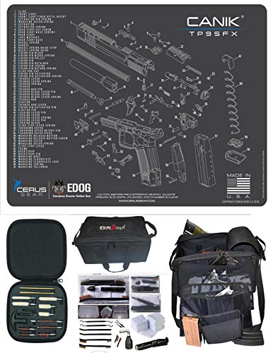 EDOG Canik TP9 Cerus Exploded View Schematic Gun Cleaning Mat & R5 Handgun Pistol Range & Duty Bag & 28 Pc Handgun Cleaning Kit w Clenzoil CLP