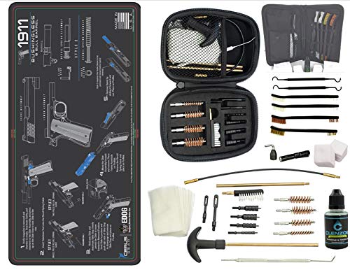 EDOG 1911 Bushingless CERUS Gear Instructional Step by Step PROMAT with Range Warrior .22 .38 .357 9MM .45-20 PC & 12 PC Tac Book Range, Field & Bench Handgun Cleaning Essentials Kit