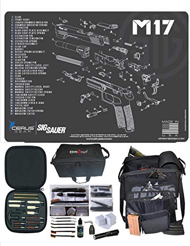 EDOG SIG M17 Cerus Exploded View Schematic Gun Cleaning Mat & R5 Handgun Pistol Range & Duty Bag & 28 Pc Handgun Cleaning Kit w Clenzoil CLP