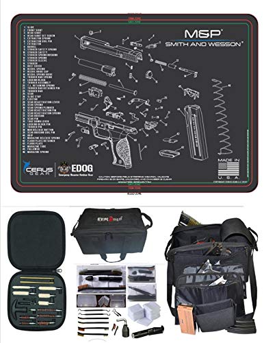 EDOG S&W M&P Cerus Exploded View Schematic Gun Cleaning Mat & R5 Handgun Pistol Range & Duty Bag & 28 Pc Handgun Cleaning Kit w Clenzoil CLP