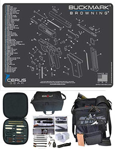 EDOG Browning Buckmark Cerus Exploded View Schematic Gun Cleaning Mat & R5 Handgun Pistol Range & Duty Bag & 28 Pc Handgun Cleaning Kit w Clenzoil CLP