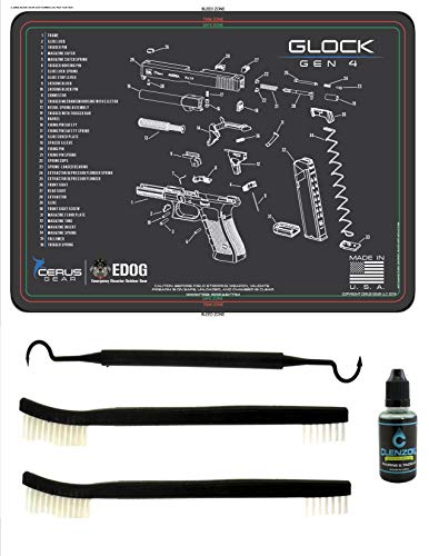 EDOG Glock Gen 4 5 PC Cerus Gear Schematic (Exploded View) Heavy Duty Pistol Cleaning 12x17 Padded Gun-Work Surface Protector Mat Solvent & Oil Resistant & 3 PC Cleaning Essentials & Clenzoil